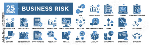 Business Risk icon collection set. Containing design risk, business, safety, management, security, strategy, investment	