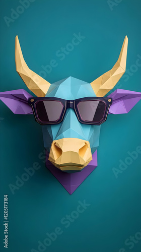 Geometric Cow Head with Sun...