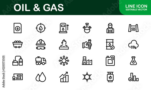 Modern Oil & Gas Icon Set. Minimalist, Professional Energy and Industry Illustrations for Petroleum, Refineries, and Exploration Projects.