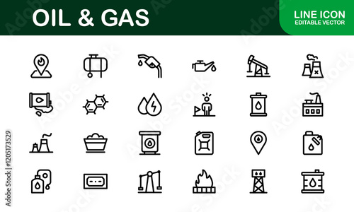 Modern Oil & Gas Icon Set. Minimalist, Professional Energy and Industry Illustrations for Petroleum, Refineries, and Exploration Projects. photo