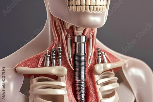 3D Illustration of Trachea Showing Internal Structure and Cartilage Rings Accurately. photo