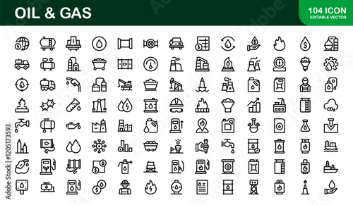 Modern Oil & Gas Icon Set. Minimalist, Professional Energy and Industry Illustrations for Petroleum, Refineries, and Exploration Projects.