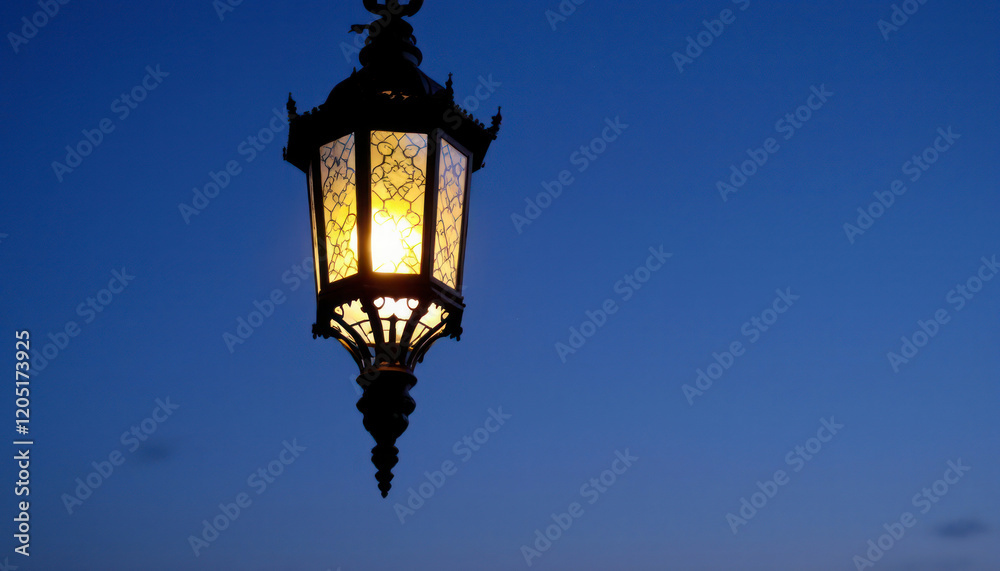 Elegant Hanging Lantern at Dusk Glowing Brightly Elegant Hanging Lantern at Dusk Glowing Brightly