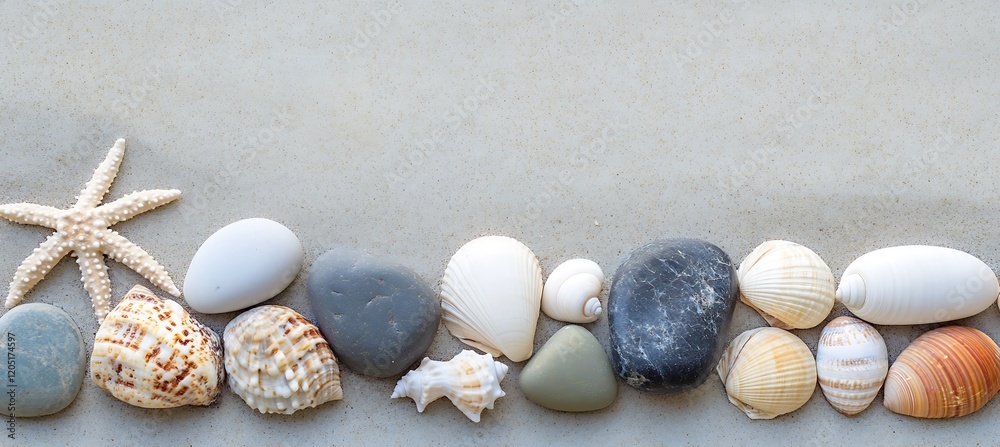 Obraz premium An Artistic Collection of Smooth Sea Stones in Various Shapes, Colors, and Textures by the Shore