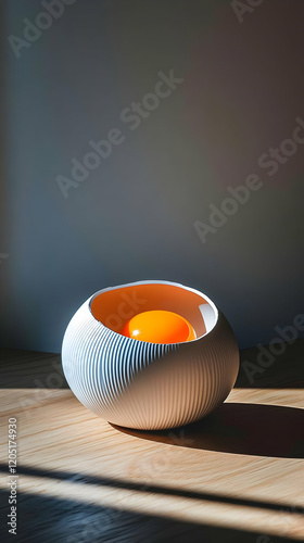 A White Ribbed Bowl Holds a...
