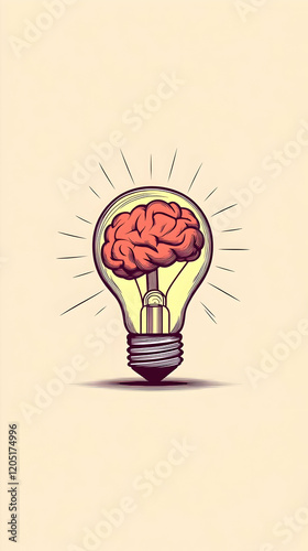 Brain Inside Light Bulb Illustration Represents Creativity, Ideas, Innovation, and Inspiration