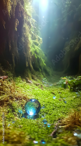 Glowing Orb Rests on Mossy ...