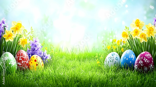 Colorful Easter Eggs Lie in...