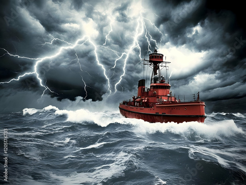 Red Ship Sails Through Stor...