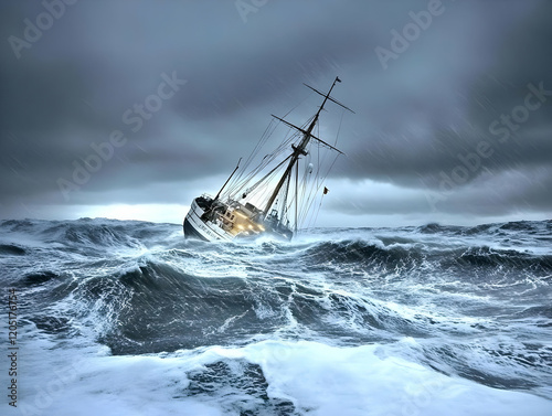 Sailing Ship Battles Stormy...