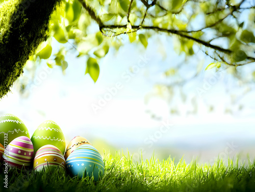 Colorful Easter Eggs Nestle...
