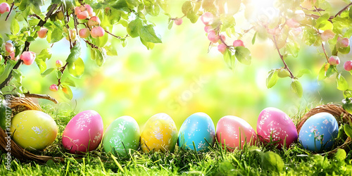 Colorful Easter Eggs Lie on...