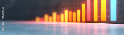 Abstract financial growth chart with glowing bars representing data analytics and progress. Modern business concept.