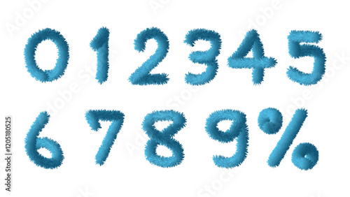 Isolate of blue fur number since one two three four five six seven eight nine zero and percentage for decoration website by illustration vector and eps file.