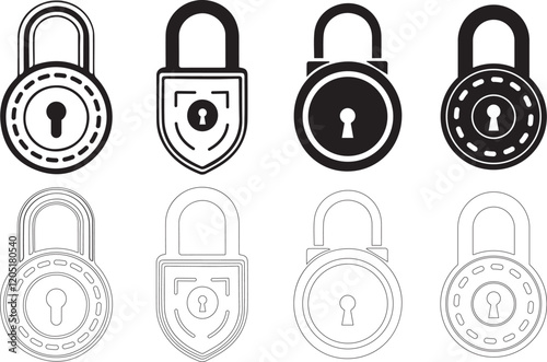 set of locks icon of outline Silhouettes vector