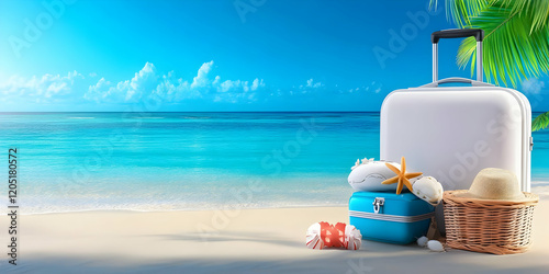 White Suitcase and Beach Ac...