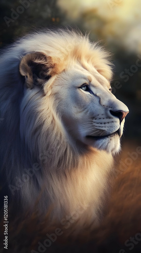 Majestic White Lion Gazes S...