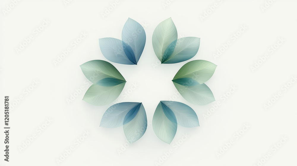 Obraz premium Elegant floral pattern design with soft blue and green leaves, perfect for modern home decor and artistic inspiration.