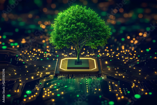 3D Rendered Green Tree Grow...