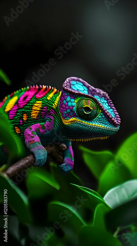 Vivid Chameleon Perches on ...