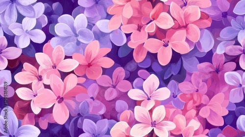 Lilac Bloom Pattern, intricate design featuring pink and purple lilacs, perfect for textiles and wallpapers, vibrant floral elegance