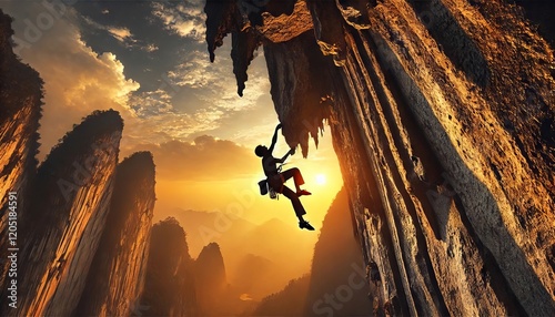 Adventurous Climber Scaling a Stunning Mountain Cliff