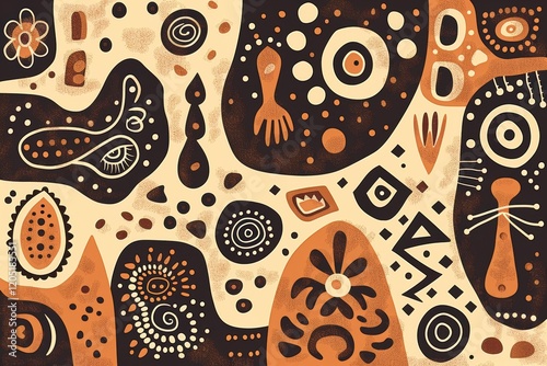 Colorful abstract painting with many different shapes and patterns