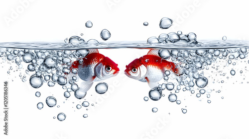 Two goldfish swim towards e...