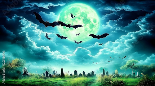 Spooky Cemetery with Bats F...