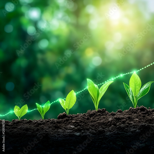Green plants grow from soil...