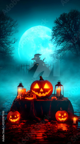 Spooky Halloween Scene with...