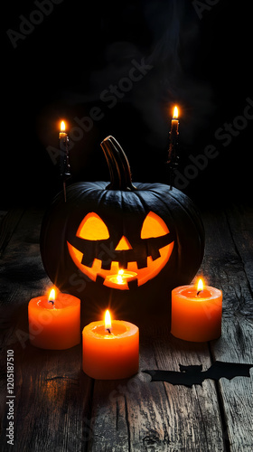 Spooky Carved Pumpkin with ...