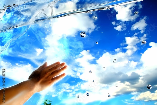 Hand reaches for water drop...