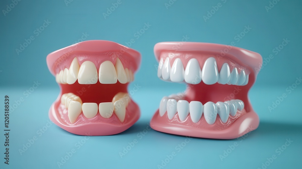 Obraz premium 3D Cute healthy tooth,tooth character with toothbrush ,Dental care illustration set,childrens dentistry concept,pain and lean on other teeth cause of tooth decay,dental care for kids.
