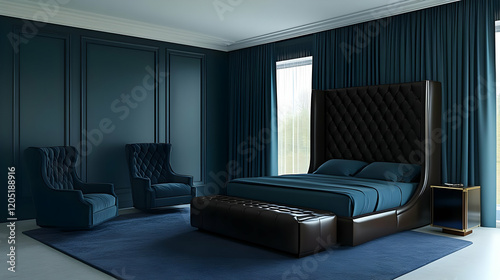 Elegant Dark Blue Bedroom I...