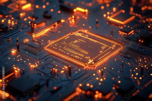 Digital circuit board representing technology in business, with intricate details and a modern design. photo