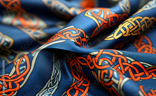 Luxurious Silk Fabric with Intricate Celtic Knot Design photo