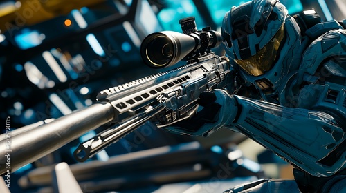 Futuristic Soldier, Precision Aim, High-Tech Warfare, Cyberpunk Sniper photo