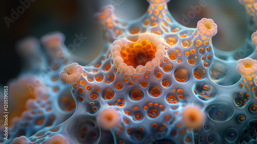 ancient microbes under microscope reveal intricate cellular structures, showcasing their mysterious and ancient nature.  Ideal for scientific and educational content.