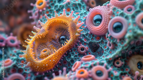 ancient microbes under microscope reveal intricate cellular structures, showcasing their mysterious and ancient nature.  Ideal for scientific and educational content.