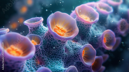 ancient microbes under microscope reveal intricate cellular structures, showcasing their mysterious and ancient nature.  Ideal for scientific and educational content.