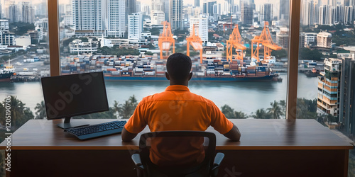 Man Sits at Desk Overlookin...