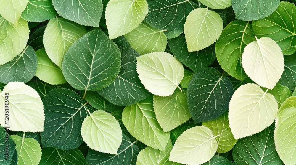 Fototapeta premium A vibrant arrangement of various green leaves, showcasing different shades and textures, creating a natural and refreshing background.
