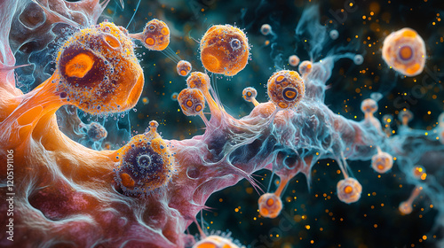 ancient microbes under microscope reveal intricate cellular structures, showcasing their mysterious and ancient nature.  Ideal for scientific and educational content.