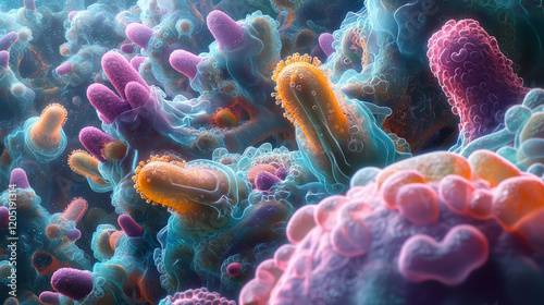 ancient microbes under microscope reveal intricate cellular structures, showcasing their mysterious and ancient nature.  Ideal for scientific and educational content.