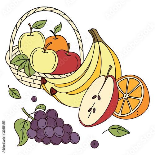 Illustration of fresh fruit hand drawn vector elements