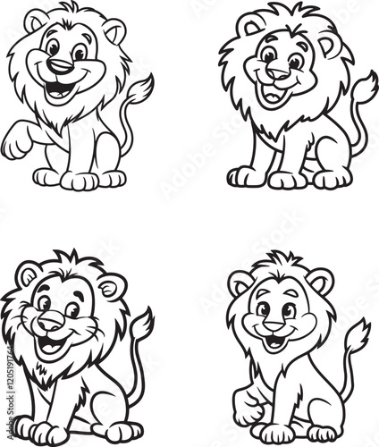 Cute Cartoon Lions Ready for Fun