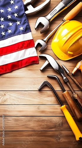 American Flag with Construc...