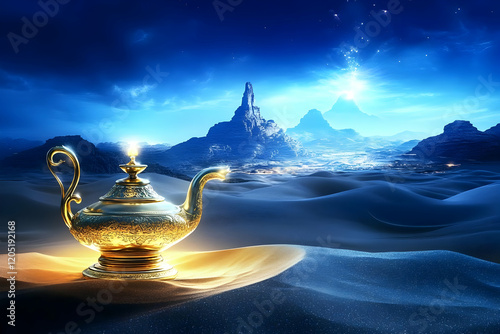 Golden Oil Lamp Glows on a ...