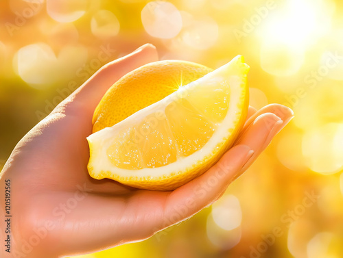 Hand Holds a Freshly Cut Le...